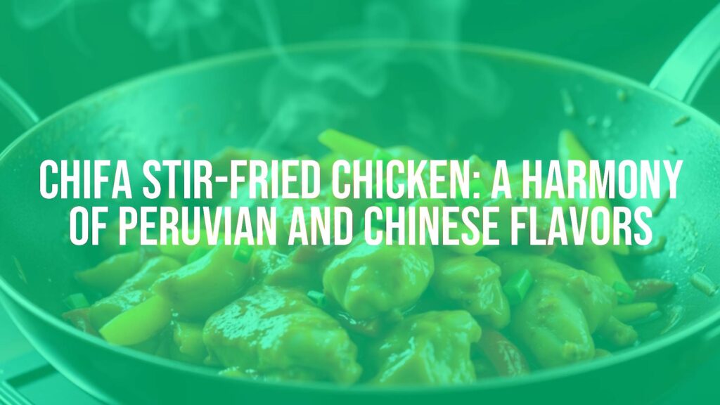Chifa stir-fried chicken in a wok, vibrant colors, soy sauce glaze, Peruvian yellow peppers and vegetables, steamy and appetizing, fusion cuisine style, hyperrealistic.