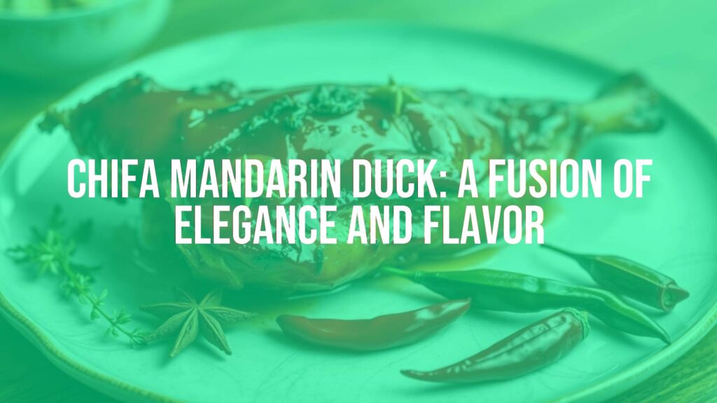 A beautifully roasted Chifa Mandarin Duck with glistening crisp skin, garnished with star anise and ginger, on a stylish plate with Peruvian chili peppers, elegant fusion cuisine, hyperrealistic.