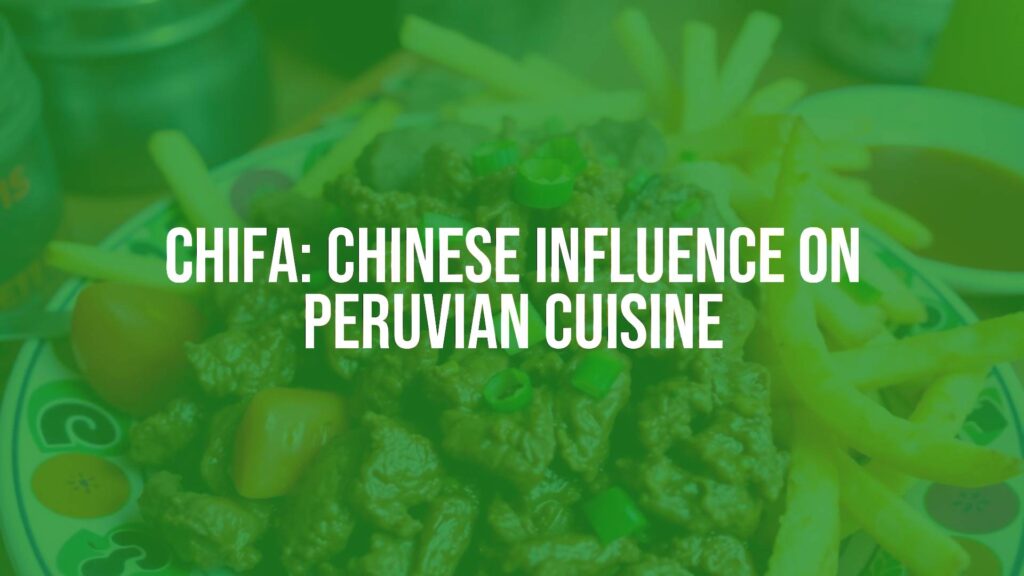 A vibrant Chifa dish with Chinese-Peruvian fusion cuisine, featuring lomo saltado with stir-fried beef, tomatoes, and fries, garnished with green onions, served on a colorful plate, rustic Peruvian kitchen backdrop.